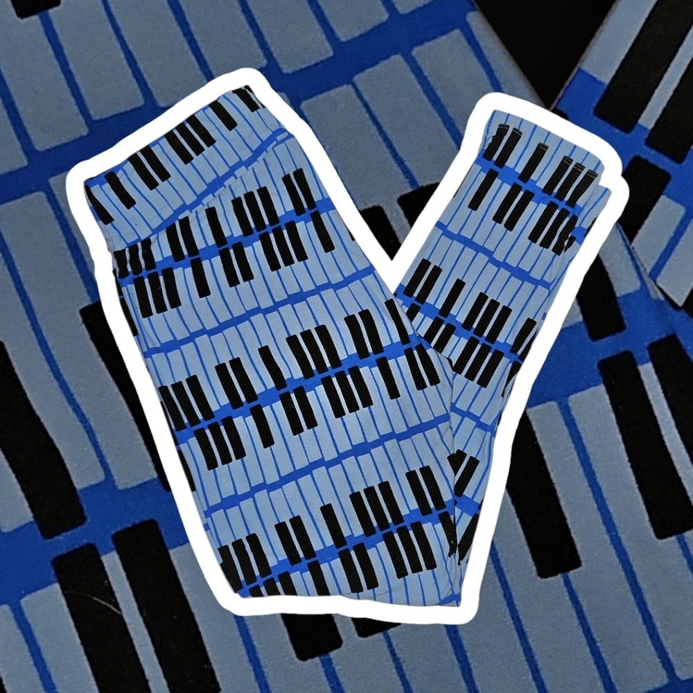 NWT LuLaRoe Blue and Black Piano Keys Print LeggingsSize TC